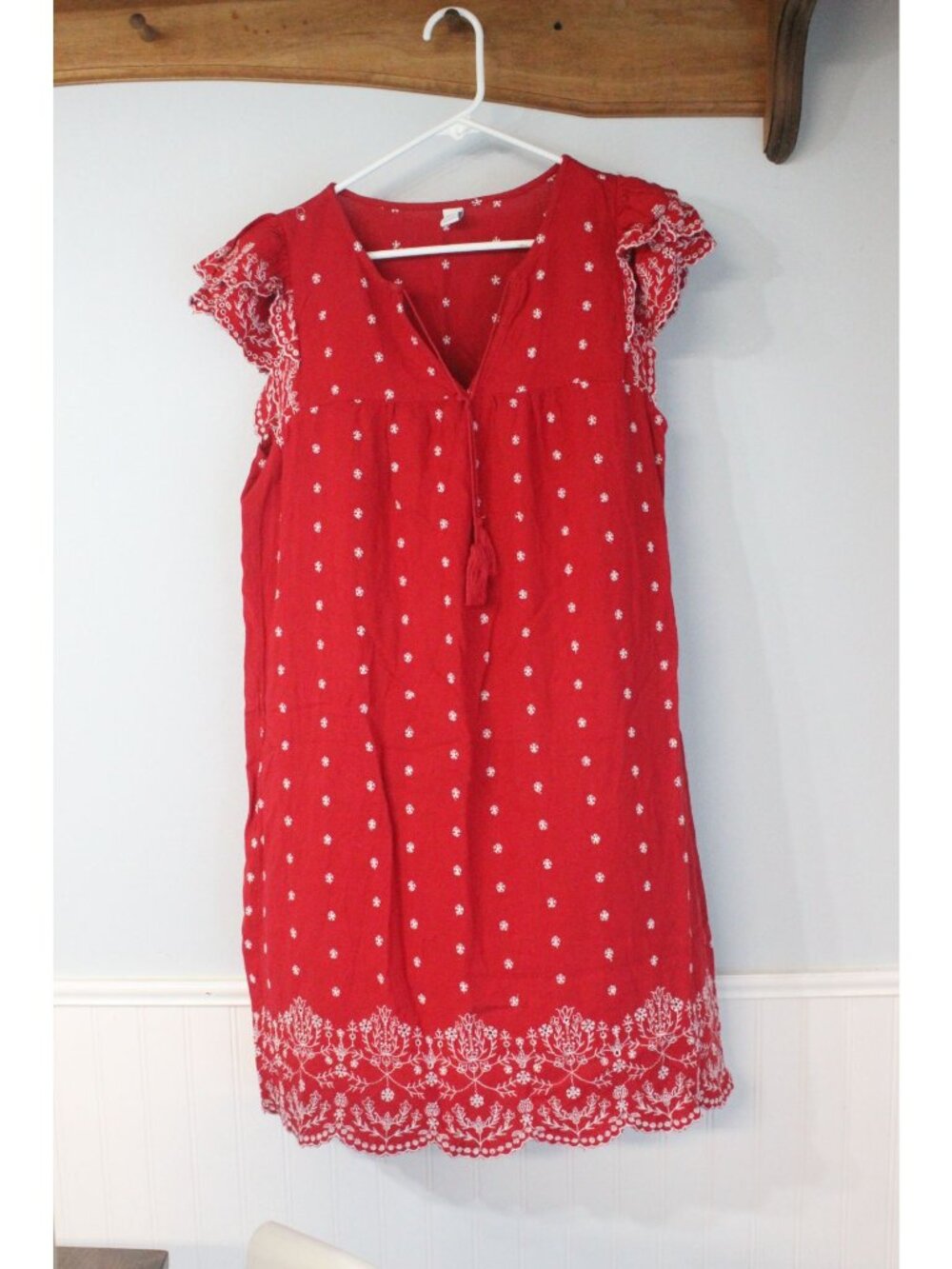 Old Navy Red Embroidered Sleeveless Dress Lace Rayon Linen Size M